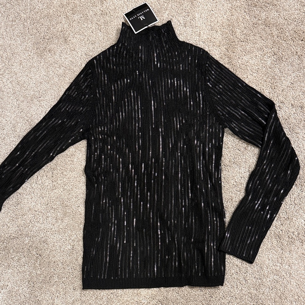 Melanie Lyne Black Sequin Turtleneck Sweater